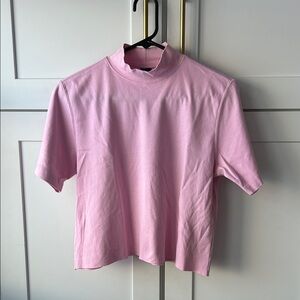 Lands' End Light Pink Mock Neck Cropped Women's Tee